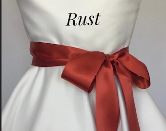 Satin Sash,1 1/2" and 2 1/4” Wide Bridal Ribbon Sash Belt,Custom Colors,Wedding Sash Belt, Ribbon Sash,Bridesmaid Sash,Flower Girl. RUST