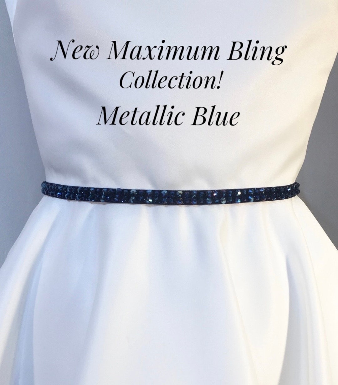 Blue Rhinestone Belt ,3/8 Navy Metallic Rhinestone Stretch Glitter Belt