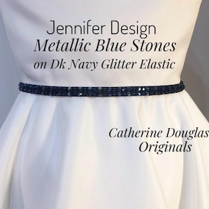 Blue Rhinestone Belt ,3/8” Metallic Blue Rhinestone Stretch Glitter Belt,Special Occasion, Bride,Bridesmaid,MOB belt,Custom Made,Gala.