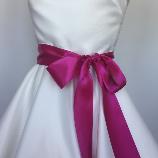Fuchsia Satin Ribbon Sash,1 1/2" and 2 1/4” Wide Bridal Sash Belt,Wedding Sash Belt, Ribbon Sash,Bridesmaid Sash,Flower Girl. MAGENTA