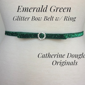 Green Bow Belt,3/8”Rhinestone Bridal Stretch Glitter Belt,Thin Dress Belt Wedding, Skinny Elastic belt, Bridesmaid Belt.