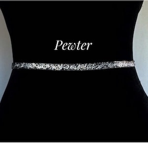 Dark Gray Stretch Belt,3/8”Bridal Accessory Shimmer Stretch Belt,Thin Dress Belt,Glitter Elastic belt, Bridesmaid Belt,Prom Glittet Belt.