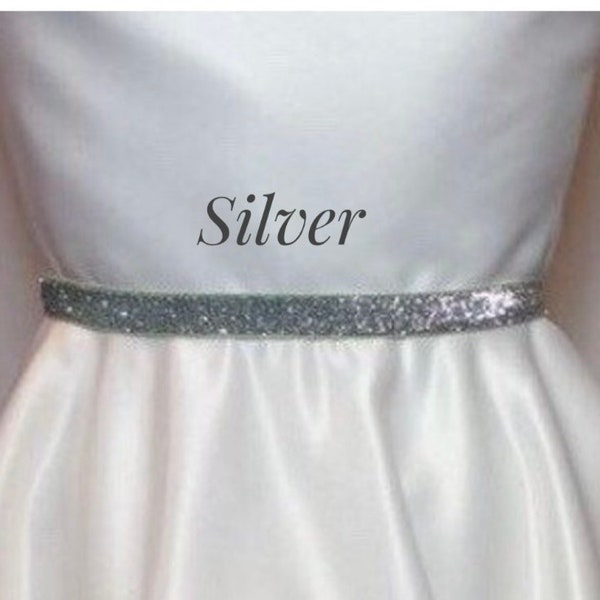 Holiday Party Belt,5/8” Bridal Accessory Stretch Belt,Thin Dress Belt Wedding, Non Flaking Glitter Elastic belt, Bridesmaid Belt,SILVER