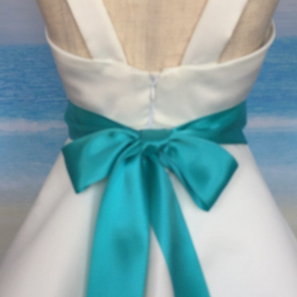 Turquoise Satin Ribbon Sash,1 1/2" and 2 1/4” Wide Bridal Sash Belt,Wedding Sash Belt,Bridesmaid Sash,Flower Girl. TORNADO BLUE