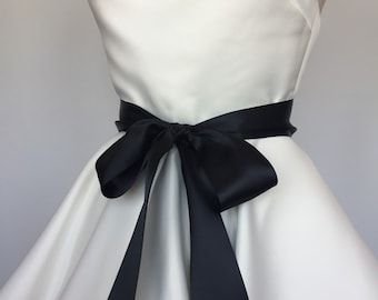 Black Satin Ribbon Sash,1 1/2" and 2 1/4” Wide Bridal Sash Belt,Wedding Sash Belt, Ribbon Sash,Bridesmaid Sash,Flower Girl. BLACK