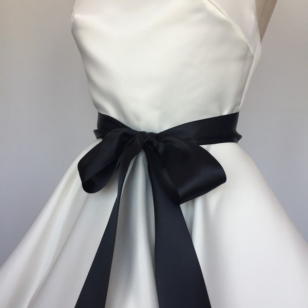 Black Satin Ribbon Sash,1 1/2" and 2 1/4” Wide Bridal Sash Belt,Wedding Sash Belt, Ribbon Sash,Bridesmaid Sash,Flower Girl. BLACK