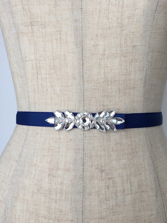 Blue Rhinestone Belt BRIDAL Skinny Beltgrosgrain Bridesmaid Etsy