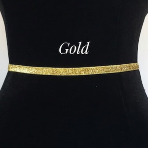 Gold Shimmer Belt,3/8” Bridal Accessory Stretch Glitter Belt,Thin Dress Belt,Skinny Elastic belt, Bridesmaid Belt,Glitter Elastic Belt.