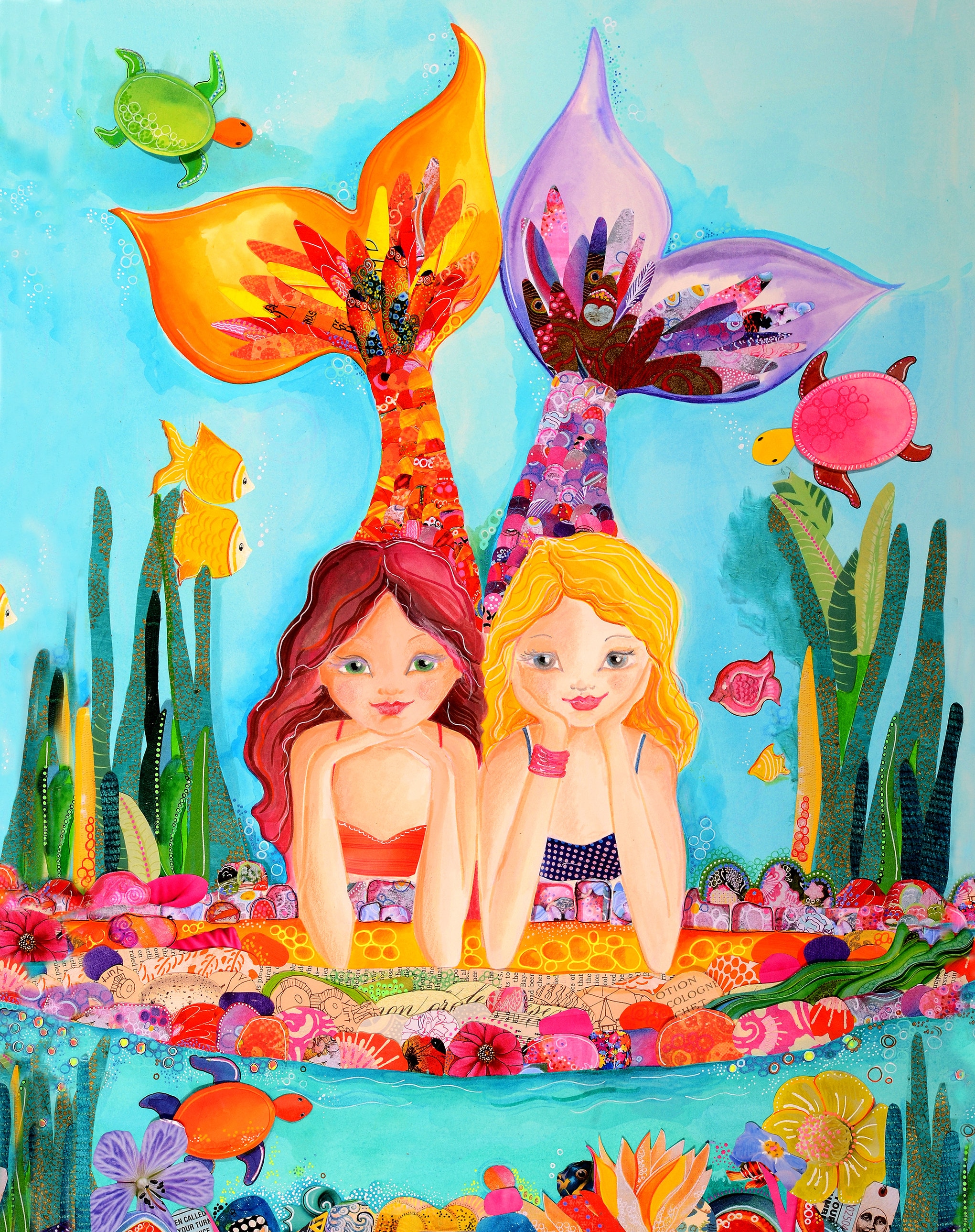 Best Friends Mermaid Art Print. Giclee. Girls Room Decor. | Etsy