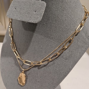 Gold funky pendant Necklace | Layer Link Chain | 18k Gold Layered over stainless steel.