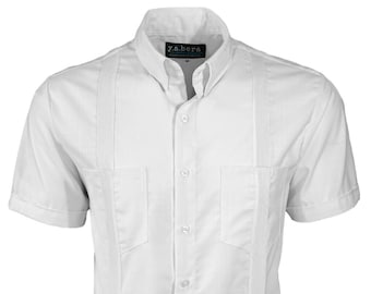 Y.A.Bera Clothing Mens Guayabera Shirt - White Lux Four Pocket Traditional Short Sleeve - Handmade in Yucatan Mexico