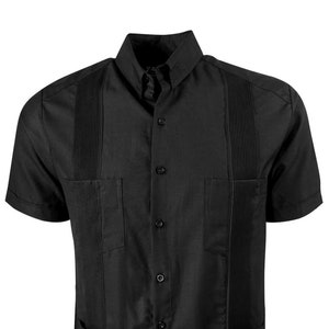 Y.A.Bera Clothing Mens Guayabera Shirt - Black Lux Linen 4 Pocket Traditional Style - Handmade in Yucatan Mexico