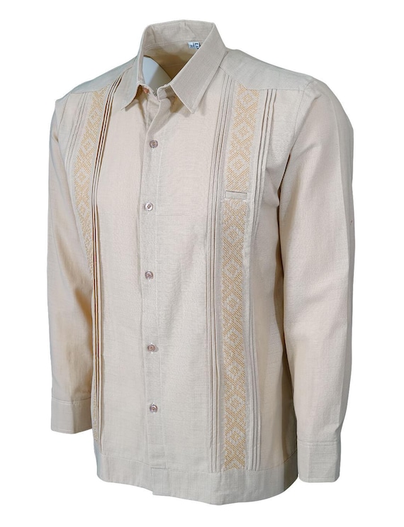 Camisa Guayabera Mediana para Hombre de Clothing 100% Lino Color  Tostado con Bordado Colección Yucatán Hecha a Mano en Yucatán, México