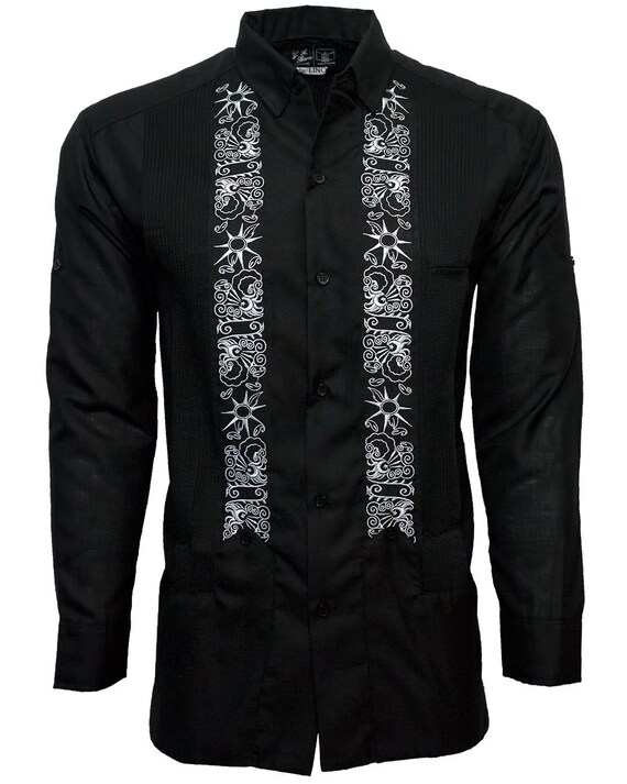 Y A Bera Ropa Hombres Guayabera Camisa Lux Negro Lino Manga Etsy
