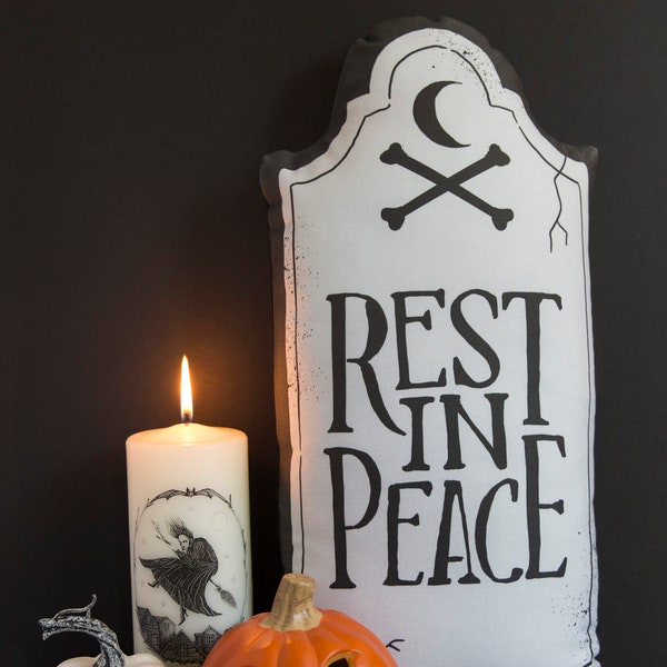 Rest In Peace  - Large Grey Edition - Handmade Plush Throw Pillow - Horror Inspired Home Decor - Killin Me Softly - KMSxCo
