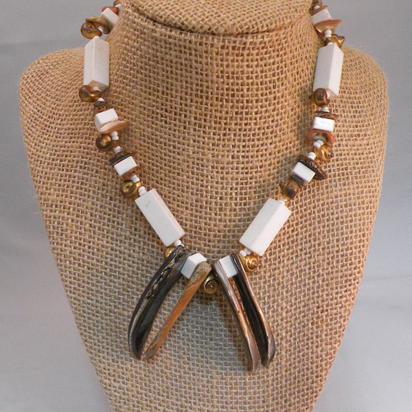 Miriam Haskell Abalone, claw shell necklace. Signed hang tag.