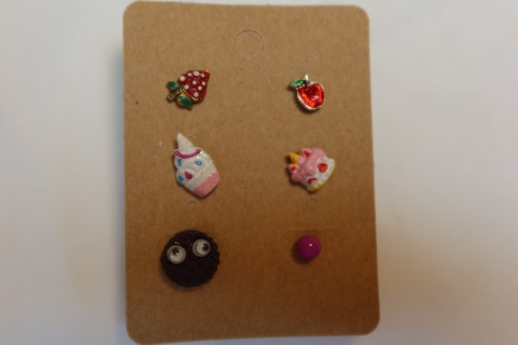 Mismatched Earring Stud set of 6, 3 pairs, Fun Fo… - image 2