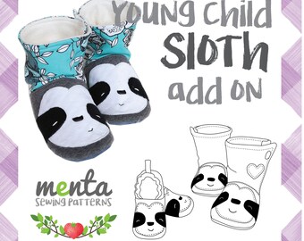 Young Child Menta Sloth add-on for Booties and Shoes  DIY sewing pattern and PDF tutorial 6 sizes children