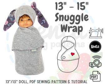 Snuggle Wrap cocoon swaddle PDF Sewing Pattern 13 15 inches Tutorial Projector Miniland Minikane Paola Reina Mini Coletto DIY knit fabric