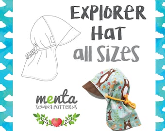 Menta Explorer all seasons hat sunhat brim neck cover PDF handmade sewing pattern and tutorial DIY projector file kid clothing