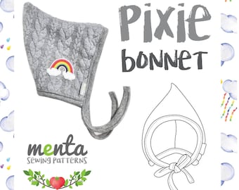 Menta Pixie Hat Bonnet DIY eBook Sewing pattern and tutorial winter hat all sizes all styles projector file doll size