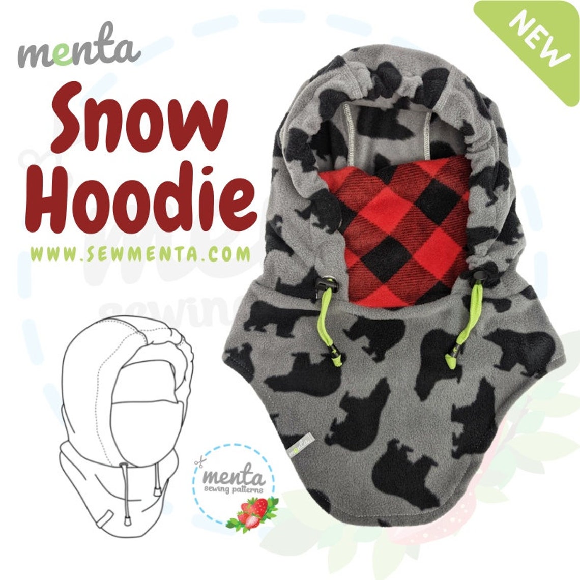 Menta Snow Hoodie Helmet Compatible Hood Hat DIY PDF Sewing Etsy