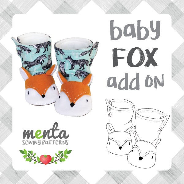 Baby Fox/Wolf Add on Menta booties Nb up to 24 months sewing pattern and tutorial