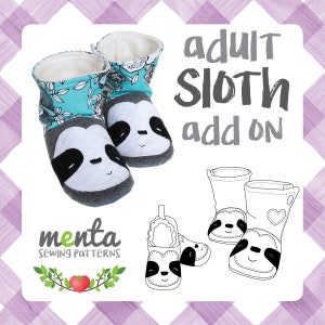 Adult Sloth Add-on for Menta Shoes and Booties DIY slippers PDF sewing tutorial and sewing pattern