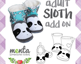 Adult Sloth Add-on for Menta Shoes and Booties DIY slippers PDF sewing tutorial and sewing pattern