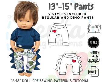 13in 15in Baggy Dino Pants PDF Sewing Pattern Letter A4 Projector DIY Miniland Mini Coletto Paola Reina Baby Alive