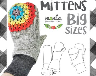 BIG Overall Menta Mittens DIY Tutorial and Sewing Pattern Ebook gloves thumb and thumbless all in one Scratch Mittens knit and woven