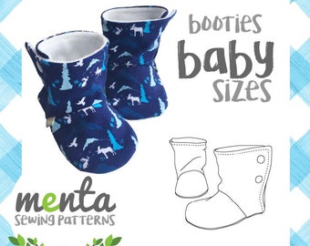 Baby Menta Booties PDF Sewing Pattern and Tutorial NB to 24 months, 6 sizes