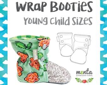 Menta Wrap Booties Young Child sizes sewing pattern and tutorial DIY slippers PDF ebook