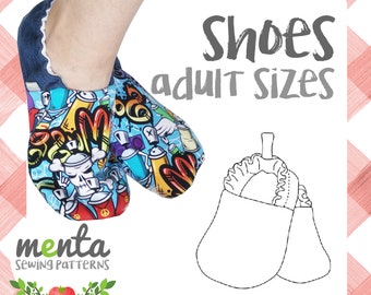 Adult Sizes SHOE slipper sewing pattern and tutorial 7 sizes