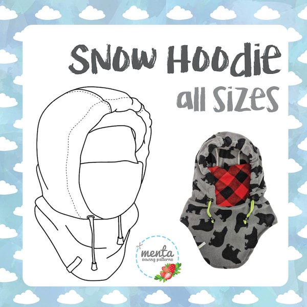 Menta Snow Hoodie Helmet Compatible Hood Hat DIY PDF Sewing Pattern Projector File All sizes included 8inches doll size included