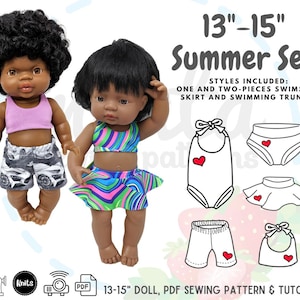 13 &quot;15&quot; été ensemble maillot de bain Bikini troncs jupe Miniland Mini Coletto Paola Reina PDF patron de couture tutoriel bricolage projecteur