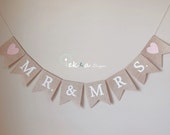 Mr. & Mrs. Burlap Banner / wedding garland / wedding photo props / wedding reception decor / wedding bunting / Wedding Burlap Banner -hearts