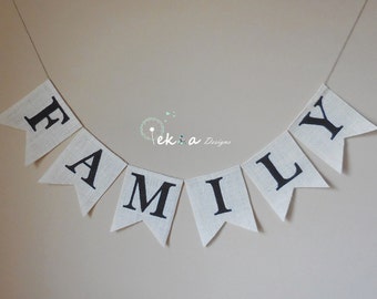 Burlap FAMILY banner / FAMILY Photography Props / Family burlap banner / Home decor / FAMILY bulrap bunting