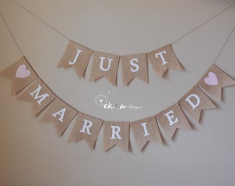 RECIÉN CASADO Burlap Banner / guirnalda de boda / Accesorios para fotos de boda / Empavesado de boda / Banner de arpillera de boda / decoración de recepción