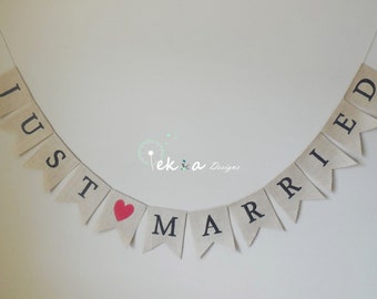 JUST MARRIED Arpillera Banner / guirnalda de boda / accesorios de fotos / empavesado de boda / Banner de arpillera de boda / decoración de recepción