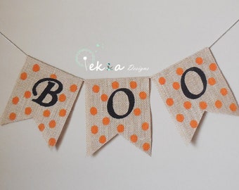 Estandarte de arpillera BOO / Estandarte de Halloween / Signo de Halloween de arpillera / Decoración de Halloween / Empavesado de Halloween / Estandarte de otoño