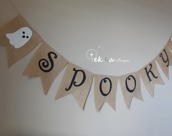 Estandarte de arpillera SPOOKY / Estandarte de arpillera de Halloween / Empavesado de Halloween / Signo de arpillera espeluznante / Decoración de Halloween / Signo de Halloween de arpillera - fantasma