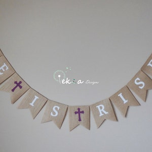 Burlap HE IS RISEN banner / Burlap Easter Banner / Easter bunting / Burlap Easter garland /Easter decoration /Easter sign with cross