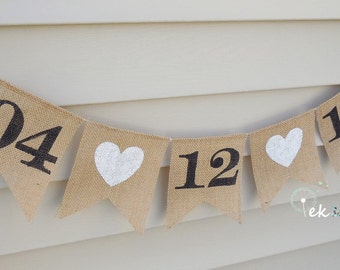 Save the date Burlap Banner / wedding date banner / wedding bunting / engagement photo props / wedding garland /