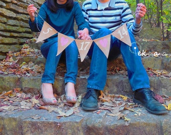 Save the date Burlap Banner / wedding date / wedding bunting / engagement photo props / wedding garland