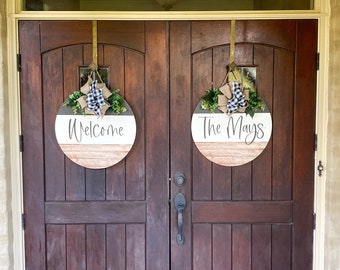 Door Hanger for Double Doors - Welcome Sign - Family Name Sign - Front Door Wreath - Housewarming Gift - Door Hanger - Door Wreath