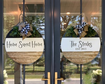 Personalized Door Hanger for Double Doors - Home Sweet Home - Family Name Sign - Front Door Wreath - Housewarming Gift - Door Hanger