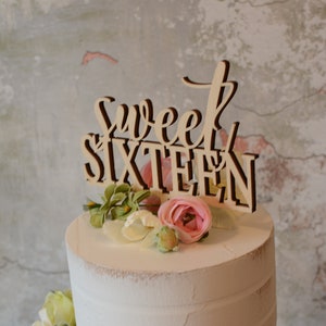 Birthday Cake Topper - Sweet Sixteen - Rustic - Unpainted - Wooden - Party Decor - Party - Gift - Celebration