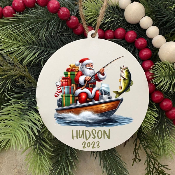 Fishing Christmas Ornament - Personalized Fishing Tree Decor - Fisherman Ornament - Fishing Santa Ornament