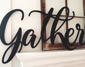 Gather - Wooden Word - Painted Word Wall Hanging